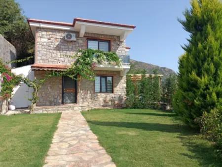 Villa For Sale In Marmaris Söğüt Village, With Magnificent Sea View, Swimming Pool, Parking, 3 Rooms, 1 Living Room, Garden, 200M2 Usage Area